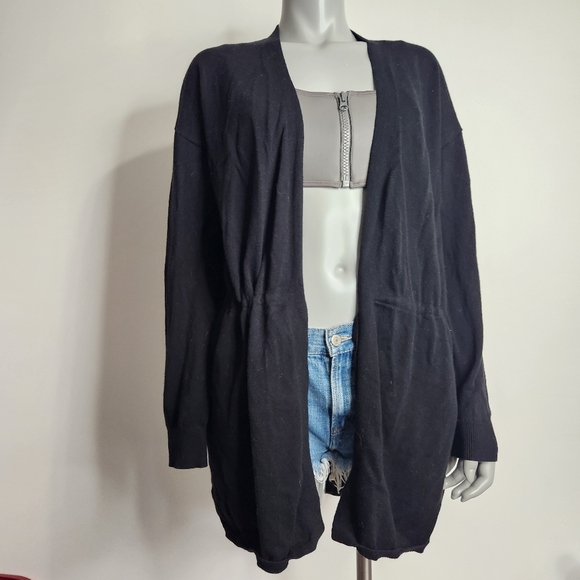 Aritzia Babaton Black Cotton Open Front Wrap Cardigan Size S - Picture 3 of 12